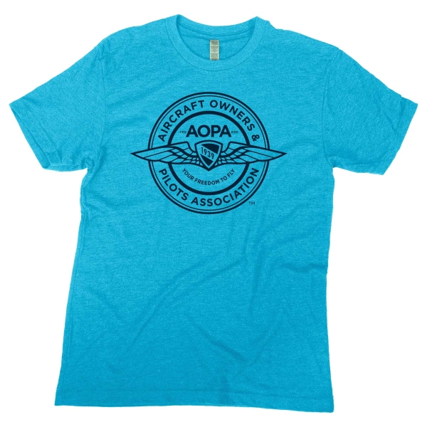 The AOPA Badge Logo Blue Tshirt - Heather Aqua