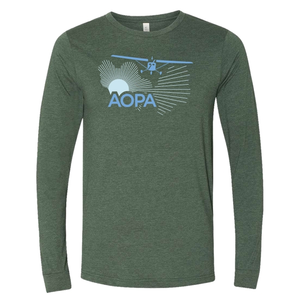 The AOPA High WIng Sunrise Long Sleeve Tshirt - Heather Forest