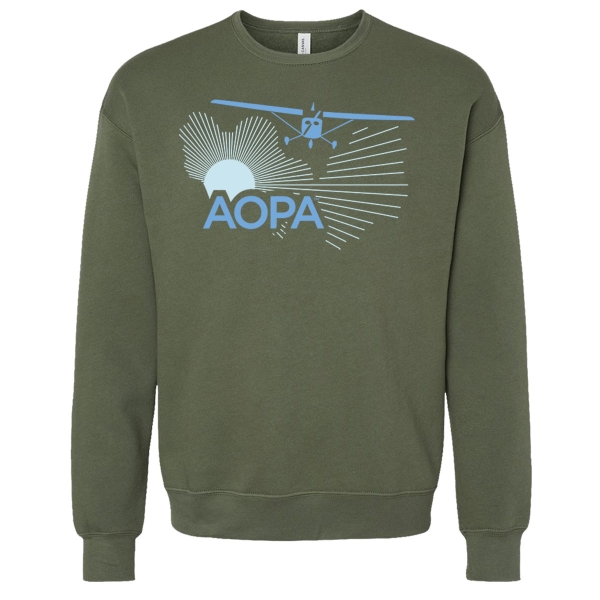 The AOPA High Wing Sunrise Crew Sweatshirt - Military Green